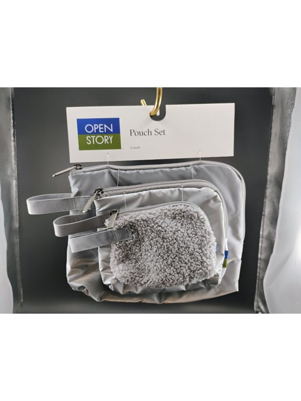 Open Story 3-Piece Travel Pouch Set In Gray & Textured Fabric